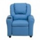 MFO Contemporary Light Blue Vinyl Kids Recliner with Cup Holder and Headrest