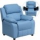 MFO Deluxe Padded Contemporary Light Blue Vinyl Kids Recliner with Storage Arms