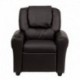 MFO Contemporary Brown Leather Kids Recliner with Cup Holder and Headrest