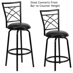 MFO 29'' Black Metal DUAL Height Counter or Bar Stool with Black Leather Swivel Seat