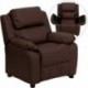 MFO Deluxe Padded Contemporary Brown Leather Kids Recliner with Storage Arms