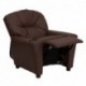 MFO Contemporary Brown Leather Kids Recliner with Cup Holder