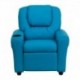 MFO Contemporary Turquoise Vinyl Kids Recliner with Cup Holder and Headrest