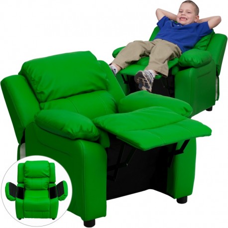 MFO Deluxe Padded Contemporary Green Vinyl Kids Recliner with Storage Arms