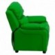MFO Deluxe Padded Contemporary Green Vinyl Kids Recliner with Storage Arms