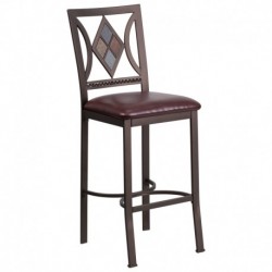 MFO 29'' Brown Metal Bar Stool with Brown Leather Seat