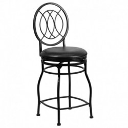 MFO 24'' Black Metal Counter Height Stool with Black Leather Swivel Seat