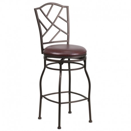 MFO 29'' Brown Metal Bar Stool with Brown Leather Swivel Seat