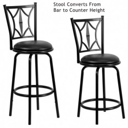 MFO 29'' Black Metal DUAL Height Counter or Bar Stool with Black Leather Swivel Seat