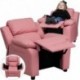 MFO Deluxe Padded Contemporary Pink Vinyl Kids Recliner with Storage Arms
