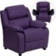 MFO Deluxe Padded Contemporary Purple Vinyl Kids Recliner with Storage Arms