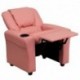 MFO Contemporary Pink Vinyl Kids Recliner with Cup Holder and Headrest