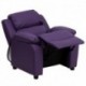 MFO Deluxe Padded Contemporary Purple Vinyl Kids Recliner with Storage Arms