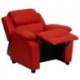 MFO Deluxe Padded Contemporary Red Vinyl Kids Recliner with Storage Arms