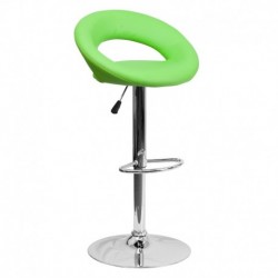 MFO Contemporary Green Vinyl Rounded Back Adjustable Height Bar Stool with Chrome Base