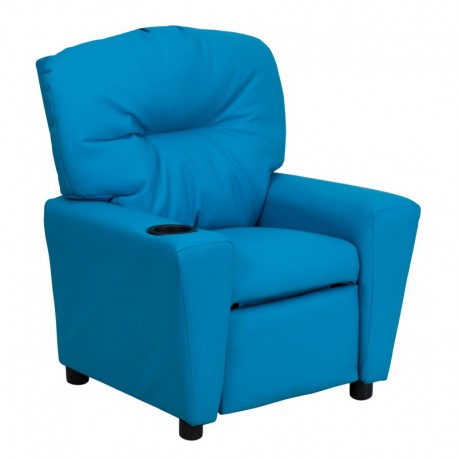 MFO Contemporary Turquoise Vinyl Kids Recliner with Cup Holder