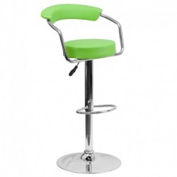 MFO Contemporary Green Vinyl Adjustable Height Bar Stool with Arms and Chrome Base