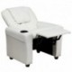 MFO Contemporary White Vinyl Kids Recliner with Cup Holder and Headrest