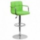 MFO Contemporary Green Quilted Vinyl Adjustable Height Bar Stool with Arms and Chrome Base