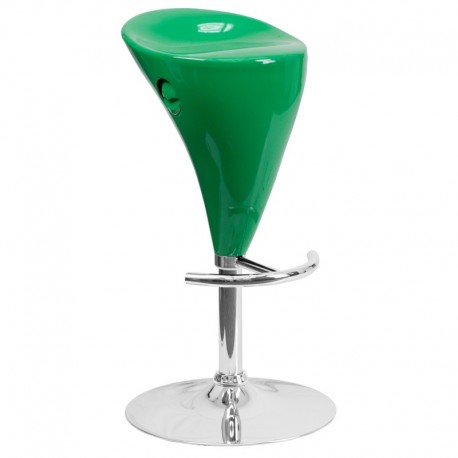 MFO Contemporary Green Plastic Adjustable Height Bar Stool with Chrome Base