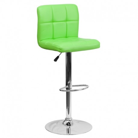 MFO Contemporary Green Quilted Vinyl Adjustable Height Bar Stool with Chrome Base