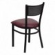 MFO Black Grid Back Metal Restaurant Chair - Burgundy Vinyl Seat