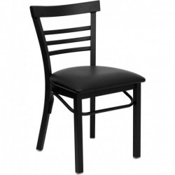 MFO Black Ladder Back Metal Restaurant Chair - Black Vinyl Seat