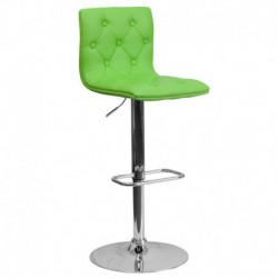 MFO Contemporary Tufted Green Vinyl Adjustable Height Bar Stool with Chrome Base