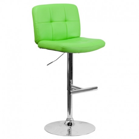 MFO Contemporary Tufted Green Vinyl Adjustable Height Bar Stool with Chrome Base