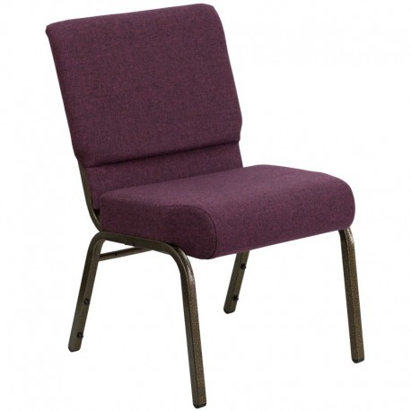MFO 21'' Extra Wide Plum Fabric Stacking Church Chair with 4'' Thick Seat - Gold Vein Frame