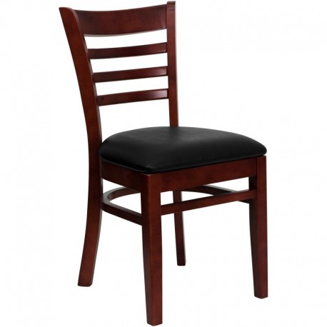 MFO Mahogany Finished Ladder Back Wooden Restaurant Chair - Black Vinyl Seat