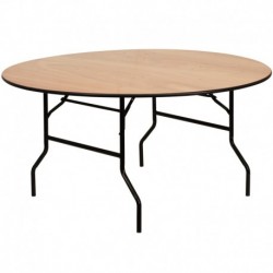 MFO 60'' Round Wood Folding Banquet Table with Clear Coated Finished Top
