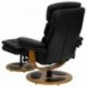 MFO Contemporary Black Leather Recliner and Ottoman with Wood Base