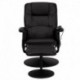 MFO Massaging Black Leather Recliner and Ottoman with Leather Wrapped Base