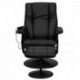 MFO Massaging Black Leather Recliner and Ottoman with Leather Wrapped Base