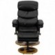 MFO Contemporary Black Leather Recliner and Ottoman with Wood Base