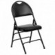 MFO Extra Large Ultra-Premium Triple Braced Black Vinyl Metal Folding Chair with Easy-Carry Handle