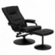 MFO Contemporary Black Leather Recliner and Ottoman with Leather Wrapped Base