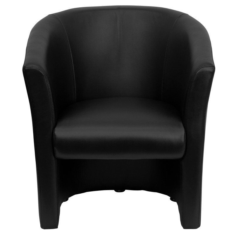 Mfo Black Leather Barrel Shaped Guest Chair, Black Leather Barrel Chair