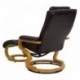 MFO Contemporary Brown Leather Recliner and Ottoman with Swiveling Maple Wood Base