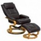 MFO Contemporary Brown Leather Recliner and Ottoman with Swiveling Maple Wood Base