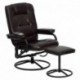 MFO Massaging Brown Leather Recliner and Ottoman with Metal Bases