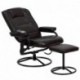 MFO Massaging Brown Leather Recliner and Ottoman with Metal Bases