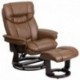 MFO Contemporary Palimino Leather Recliner and Ottoman with Swiveling Mahogany Wood Base