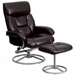 MFO Contemporary Brown Leather Recliner and Ottoman with Metal Base