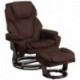 MFO Contemporary Brown Microfiber Recliner and Ottoman with Swiveling Mahogany Wood Base