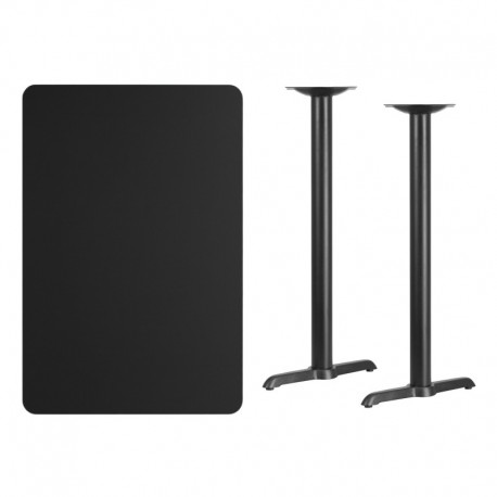 MFO 30'' x 45'' Rectangular Black Laminate Table Top with 5'' x 22'' Bar Height Table Bases