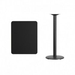 MFO 24'' x 30'' Rectangular Black Laminate Table Top with 18'' Round Bar Height Table Base