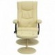 MFO Contemporary Cream Leather Recliner and Ottoman with Leather Wrapped Base