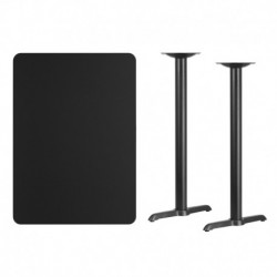 MFO 30'' x 42'' Rectangular Black Laminate Table Top with 5'' x 22'' Bar Height Table Bases